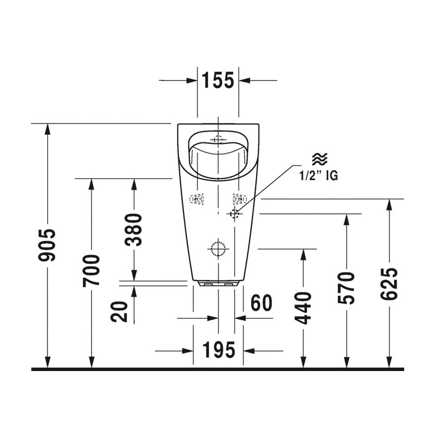 Immagine di Duravit ME BY STARCK orinatoio Rimless® modello elettronico a batteria, senza brida, entrata posteriore nascosta, ad aspirazione e con scarico orizzontale, con mosca, HygieneGlaze, colore bianco 2809312007