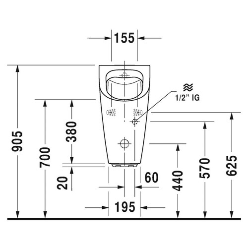 Immagine di Duravit ME BY STARCK orinatoio Rimless® modello elettronico a batteria, senza brida, entrata posteriore nascosta, ad aspirazione e con scarico orizzontale, senza mosca, WonderGliss, colore bianco 28093100001