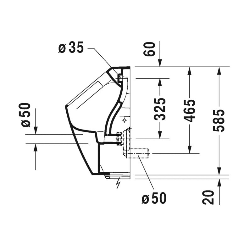 Immagine di Duravit ME BY STARCK orinatoio Rimless®, modello elettronico per allacciamento alla rete, senza brida, entrata posteriore nascosta, ad aspirazione, con scarico orizzontale, senza mosca, colore bianco 2809310093