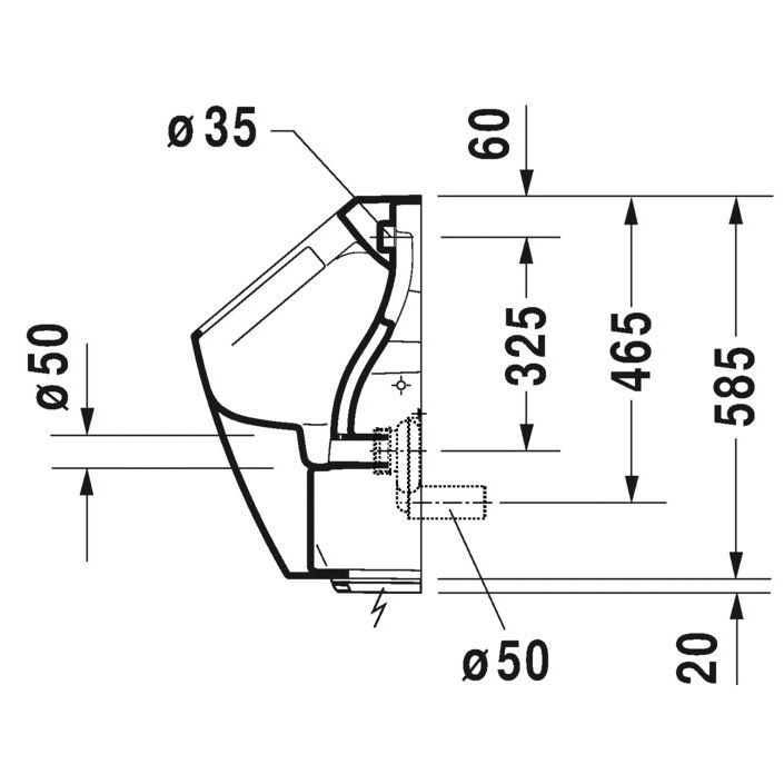 Immagine di Duravit ME BY STARCK orinatoio Rimless®, modello elettronico per allacciamento alla rete, senza brida, entrata posteriore nascosta, ad aspirazione, con scarico orizzontale, senza mosca, HygieneGlaze, colore bianco 2809312093