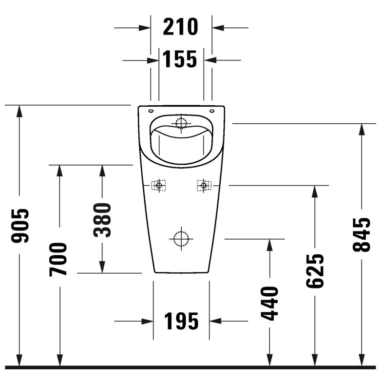 Immagine di Duravit ME BY STARCK orinatoio Rimless®, senza brida, entrata posteriore nascosta, ad aspirazione, scarico orizzontale, versione per coperchio, senza mosca, colore bianco 2812300000