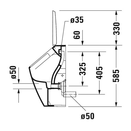 Immagine di Duravit ME BY STARCK orinatoio Rimless®, senza brida, entrata posteriore nascosta, ad aspirazione, scarico orizzontale, versione per coperchio, senza mosca, colore bianco 2812300000