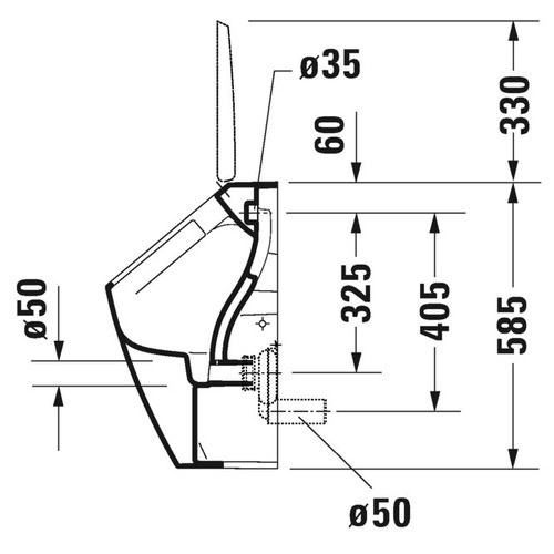 Immagine di Duravit ME BY STARCK orinatoio Rimless®, senza brida, entrata posteriore nascosta, ad aspirazione, scarico orizzontale, versione per coperchio, con mosca, WonderGliss, colore bianco 28123000071
