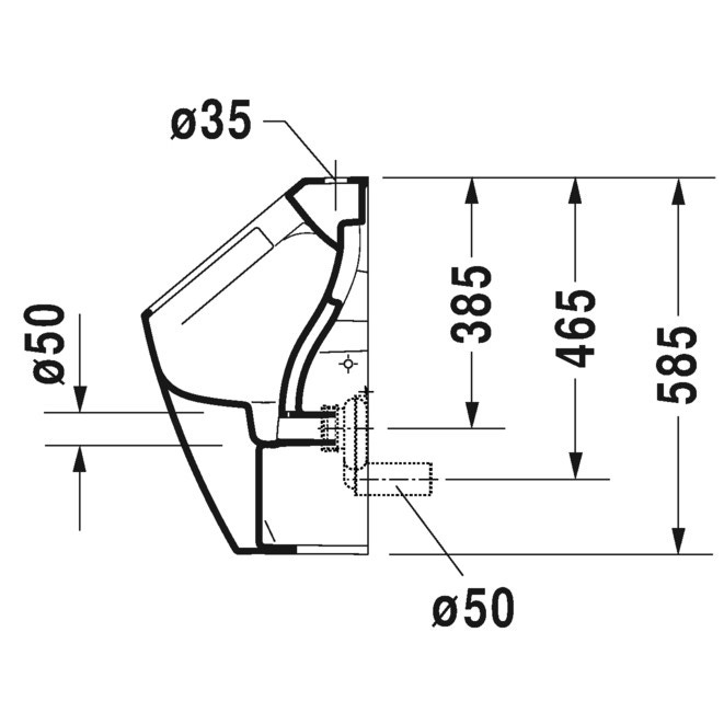Immagine di Duravit ME BY STARCK orinatoio Rimless®, senza brida, con entrata vista dall'alto, ad aspirazione, scarico a scelta orizzontale nascosto o verticale a vista, senza mosca, WonderGliss, colore bianco 28153000001