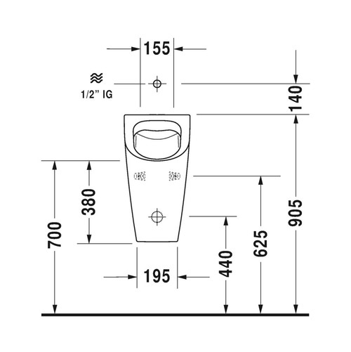 Immagine di Duravit ME BY STARCK orinatoio Rimless®, senza brida, con entrata vista dall'alto, ad aspirazione, scarico a scelta orizzontale nascosto o verticale a vista, con mosca, WonderGliss, colore bianco 28153000071