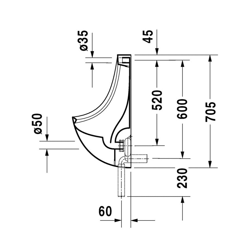 Immagine di Duravit ORINATOI Ben, entrata posteriore nascosta, ad aspirazione, con scarico a scelta orizzontale nascosto o verticale a vista, con mosca, colore bianco 0847370007