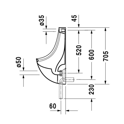 Immagine di Duravit ORINATOI Ben, entrata posteriore nascosta, ad aspirazione, con scarico a scelta orizzontale nascosto o verticale a vista, con mosca, WonderGliss, colore bianco 08473700071