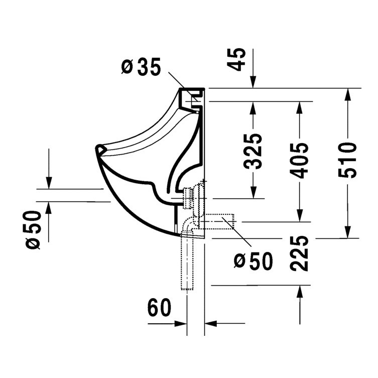 Immagine di Duravit ORINATOI Bill, entrata posteriore nascosta, ad aspirazione, scarico a scelta orizzontale nascosto o verticale a vista, senza mosca, colore bianco 0851350000