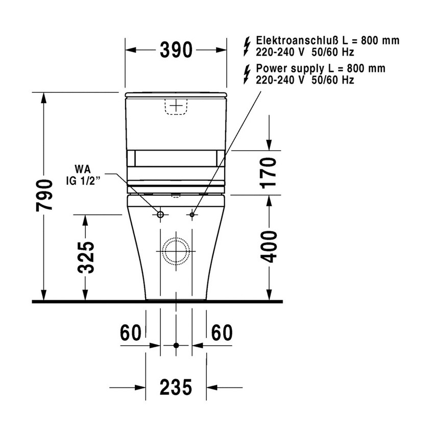 Immagine di Duravit SENSOWASH® vaso a pavimento DuraStyle a cacciata, senza cassetta, solo in abbinamento a SensoWash, UWL classe 1, colore bianco 2156590000