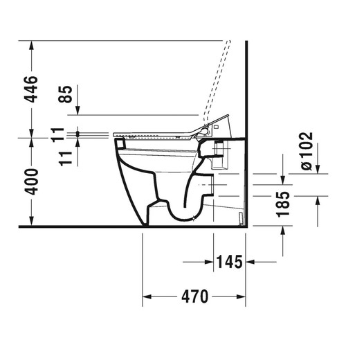 Immagine di Duravit SENSOWASH® vaso a pavimento Me by Starck a cacciata filo parete, scarico orizzontale, solo in abbinamento a SensoWash, UWL classe 1, colore bianco 2169590000