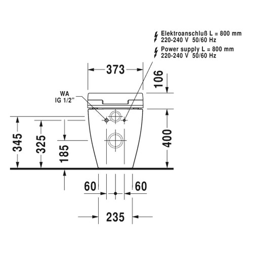 Immagine di Duravit SENSOWASH® vaso a pavimento Me by Starck a cacciata filo parete, scarico orizzontale, solo in abbinamento a SensoWash, UWL classe 1, colore bianco 2169590000