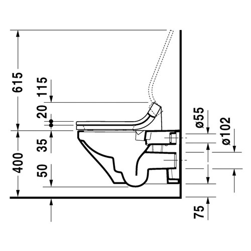 Immagine di Duravit SENSOWASH® set sedile elettronico SensoWash® Slim per DuraStyle e vaso sospeso DuraStyle Rimless, colore bianco 631001002004300