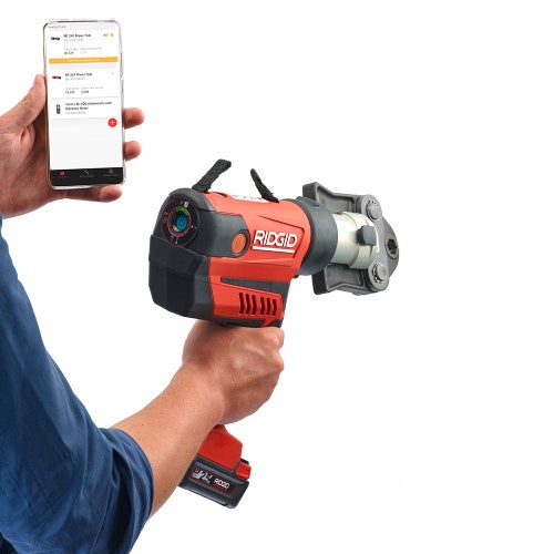 Immagine di Ridgid RP 350-C Pressatrice a pistola completo di ganasce V 15-18-22 mm, adattatore per alimentazione 220 V (con cavo da 5 m) e cassetta di trasporto 67128