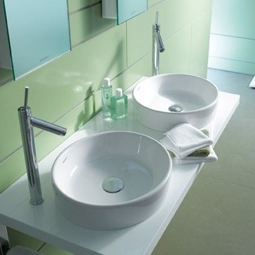 Immagine di Duravit STARCK 2 bacinella da appoggio soprapiano 43.5 cm senza foro per rubinetteria, con rettifica, senza troppopieno e senza bordo per rubinetteria, colore bianco 2321440000