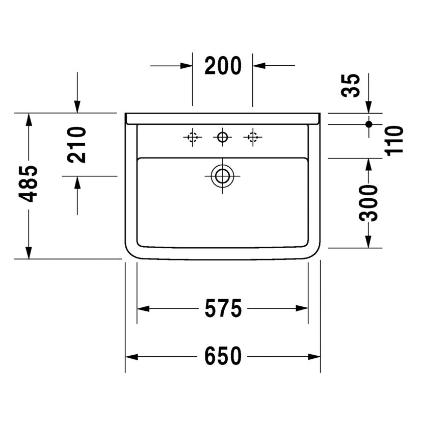 Immagine di Duravit STARCK 3 lavabo 65 cm monoforo, con troppopieno e bordo per rubinetteria, lato inferiore smaltato, colore bianco 0300650000