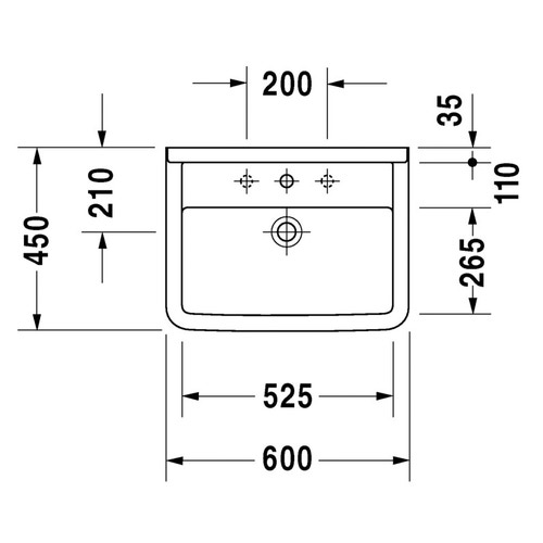 Immagine di Duravit STARCK 3 lavabo 60 cm monoforo, con troppopieno e bordo per rubinetteria, lato inferiore smaltato, WonderGliss, colore bianco 03006000001