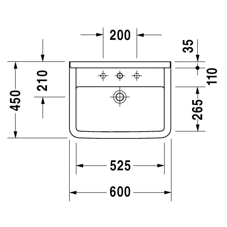 Immagine di Duravit STARCK 3 lavabo 60 cm con 3 fori per rubinetteria, con troppopieno e bordo per rubinetteria, lato inferiore smaltato, colore bianco 0300600030