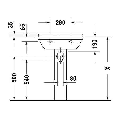 Immagine di Duravit STARCK 3 lavabo 60 cm con 3 fori per rubinetteria, con troppopieno e bordo per rubinetteria, lato inferiore smaltato, colore bianco 0300600030