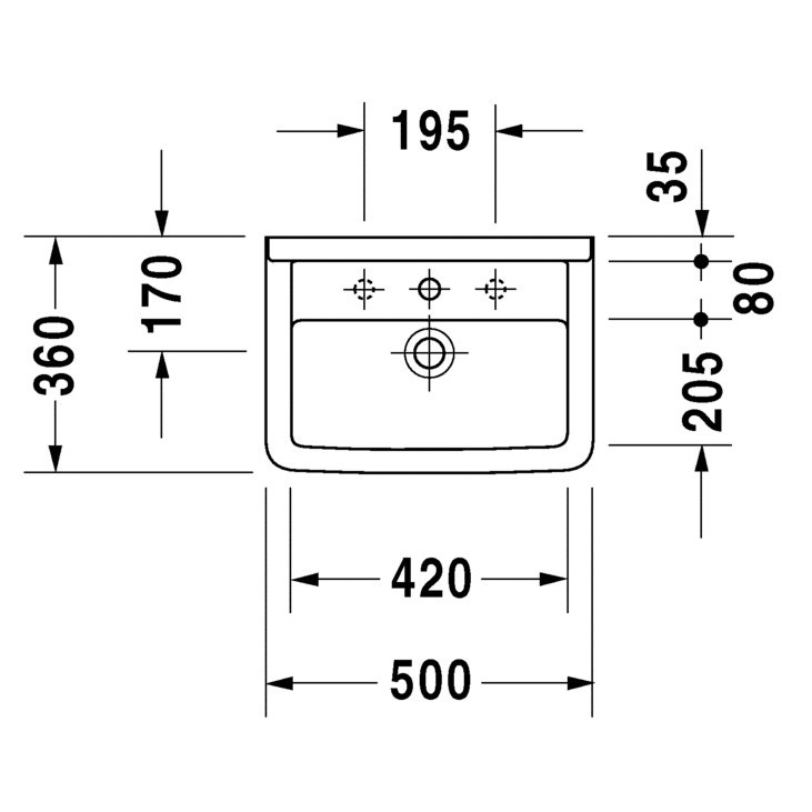 Immagine di Duravit STARCK 3 lavabo 50 cm monoforo, con troppopieno e bordo per rubinetteria, lato inferiore smaltato, WonderGliss, colore bianco 03005000001