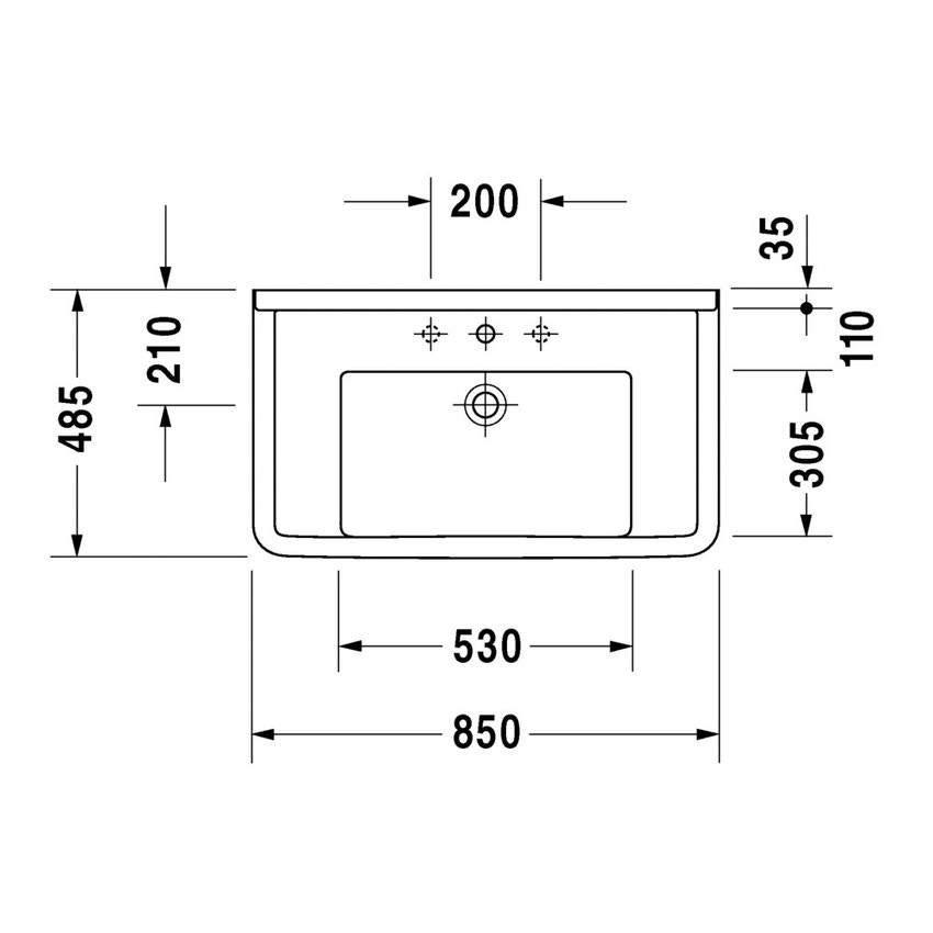 Immagine di Duravit STARCK 3 lavabo consolle 85 cm monoforo, con troppopieno e con bordo per rubinetteria, colore bianco 0304800000