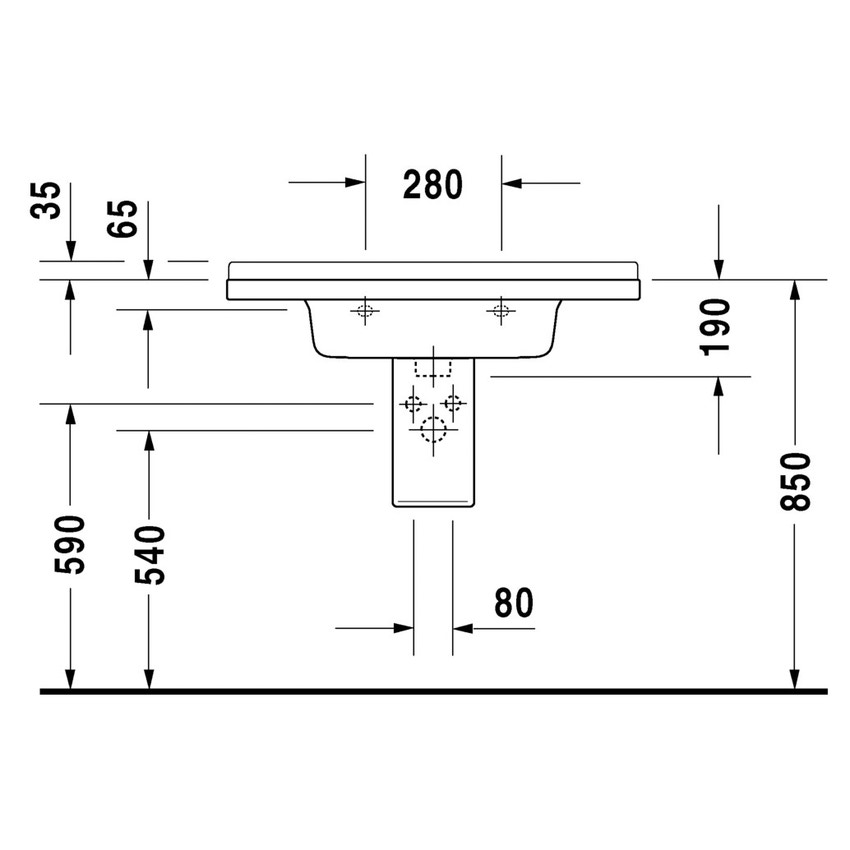 Immagine di Duravit STARCK 3 lavabo consolle 85 cm monoforo, con troppopieno e con bordo per rubinetteria, colore bianco 0304800000
