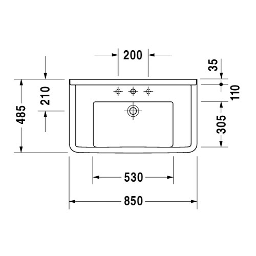 Immagine di Duravit STARCK 3 lavabo consolle 85 cm monoforo, senza troppopieno e con bordo per rubinetteria, colore bianco 0304800041