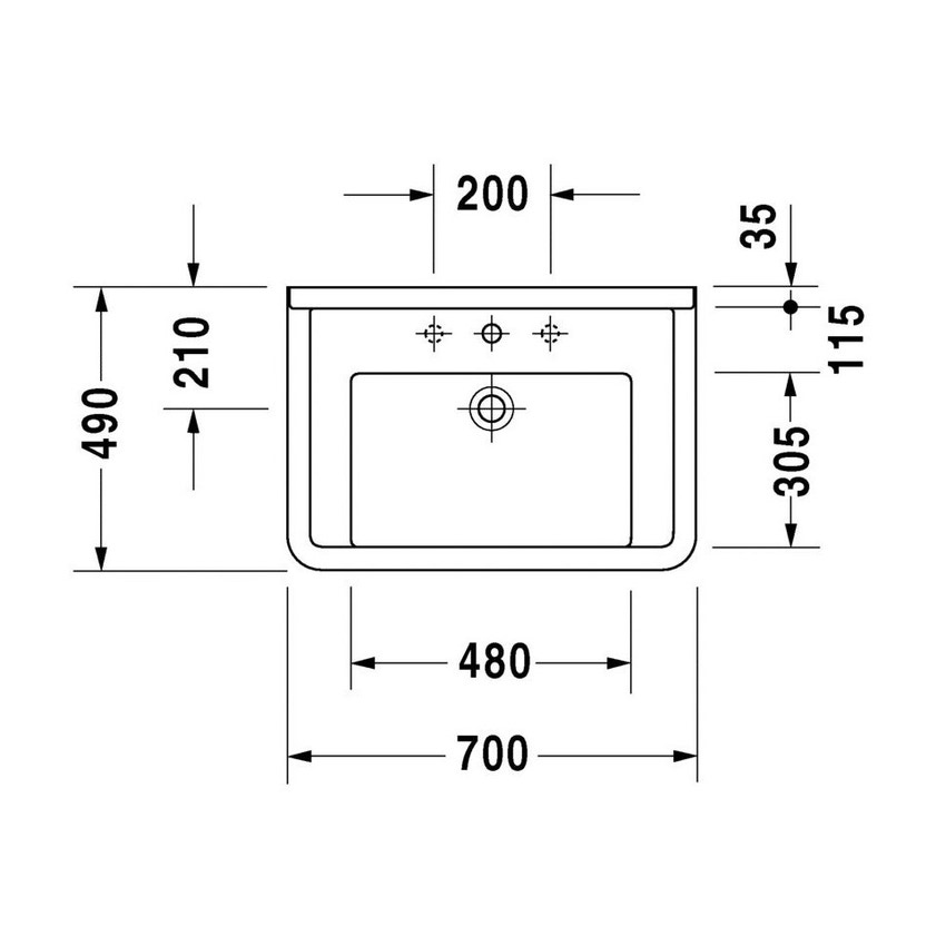 Immagine di Duravit STARCK 3 lavabo consolle 70 cm monoforo, con troppopieno e con bordo per rubinetteria, colore bianco 0304700000