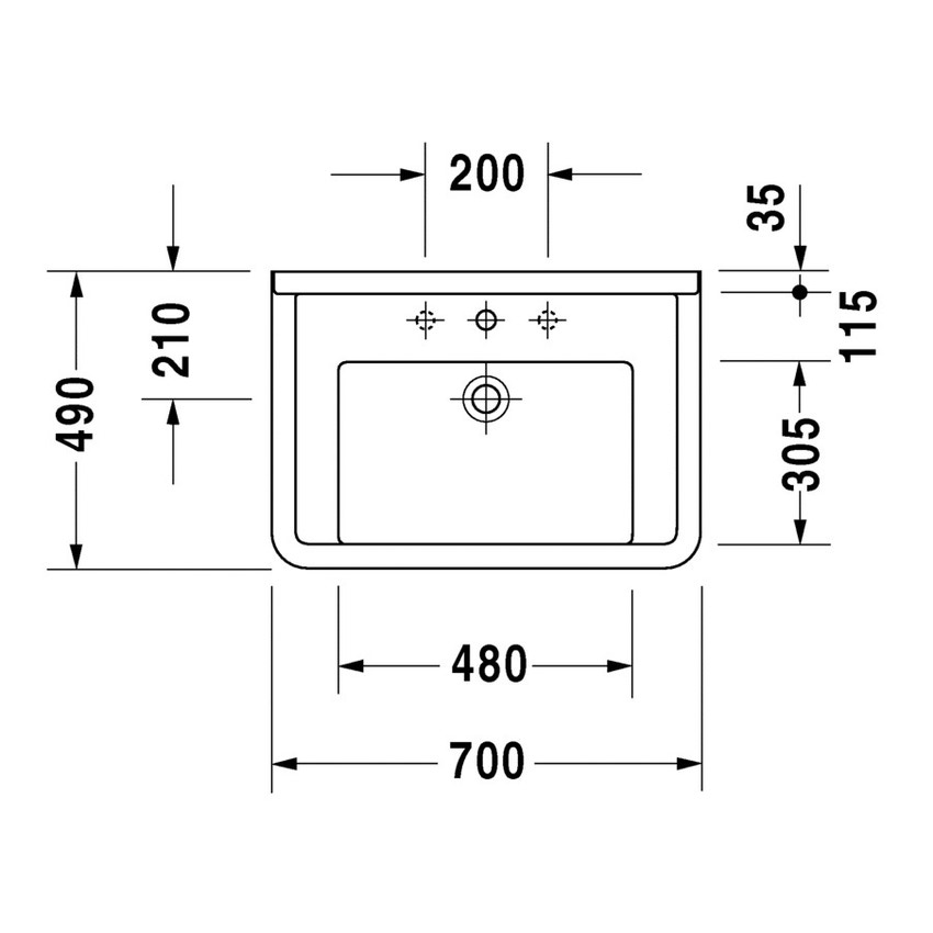 Immagine di Duravit STARCK 3 lavabo consolle 70 cm monoforo, senza troppopieno e con bordo per rubinetteria, colore bianco 0304700041