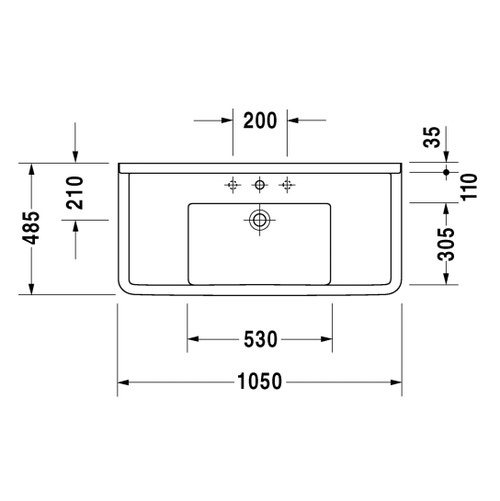 Immagine di Duravit STARCK 3 lavabo consolle 105 cm monoforo, con troppopieno e con bordo per rubinetteria, WonderGliss, colore bianco 03041000001