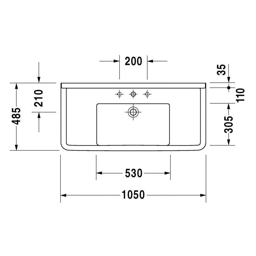 Immagine di Duravit STARCK 3 lavabo consolle 105 cm monoforo, con troppopieno e con bordo per rubinetteria, WonderGliss, colore bianco 03041000001