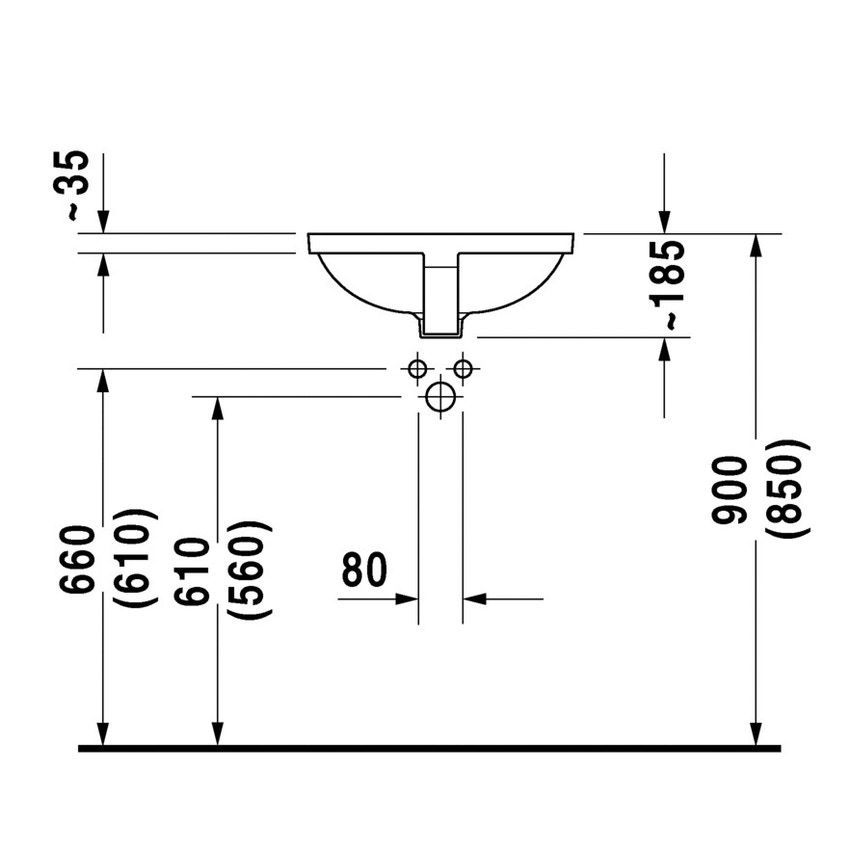 Immagine di Duravit STARCK 3 lavabo da incasso 43 cm senza foro per rubinetteria, per incasso sottopiano, con troppopieno, senza bordo per rubinetteria, colore bianco 0305430000