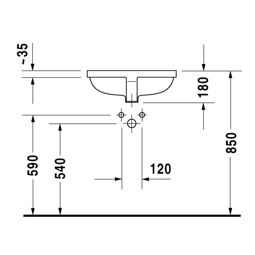 Immagine di Duravit STARCK 3 lavabo da incasso 49 cm senza foro per rubinetteria, per incasso sottopiano, con troppopieno, senza bordo per rubinetteria, colore bianco 0305490000