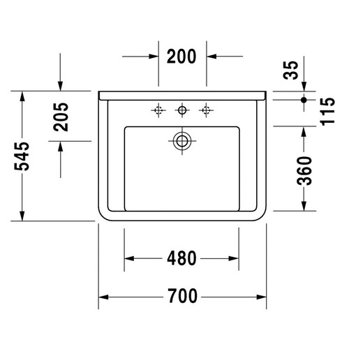 Immagine di Duravit STARCK 3 lavabo Vital 70 cm monoforo, con troppopieno e bordo per rubinetteria, lato inferiore smaltato, WonderGliss, colore bianco 03097000001