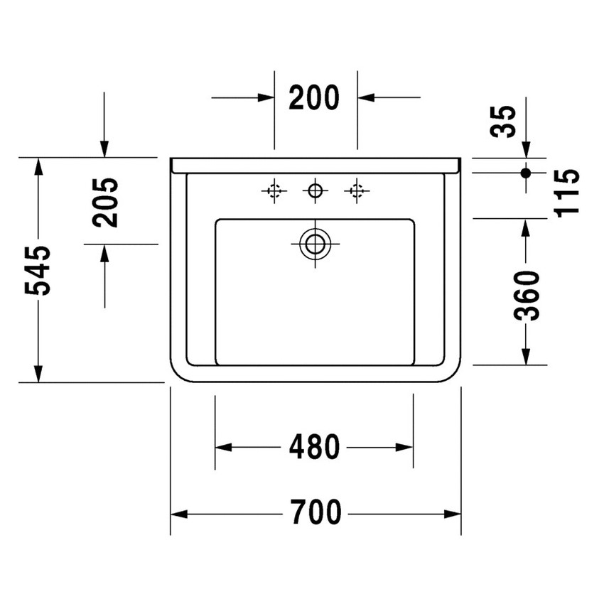Immagine di Duravit STARCK 3 lavabo Vital 70 cm monoforo, con troppopieno e bordo per rubinetteria, lato inferiore smaltato, WonderGliss, colore bianco 03097000001