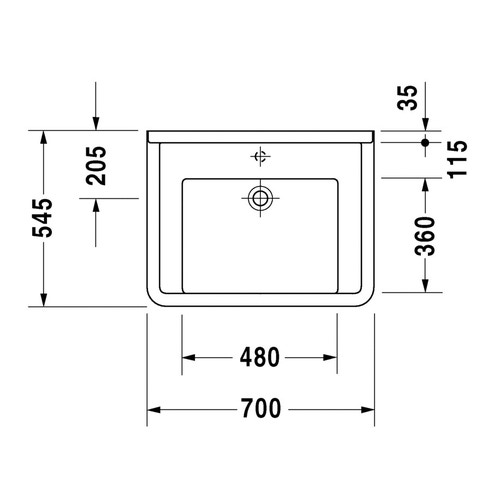Immagine di Duravit STARCK 3 lavabo Vital Med 70 cm con foro diaframmato per rubinetteria, senza troppopieno, con bordo per rubinetteria, lato inferiore smaltato, WonderGliss, colore bianco 03127000001