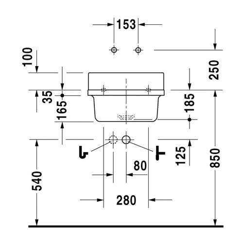 Immagine di Duravit STARCK 3 lavatoio 48 cm senza foro per rubinetteria, senza troppopieno e senza bordo per rubinetteria, lato inferiore smaltato, WonderGliss, colore bianco 03134800001