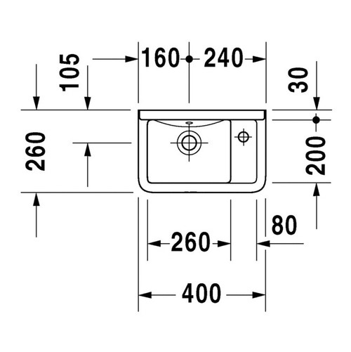 Immagine di Duravit STARCK 3 lavamani 40 cm monoforo, con troppopieno, con bordo per rubinetteria, con foro per rubinetteria a destra, lato inferiore smaltato, colore bianco 0751400000