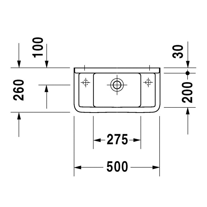 Immagine di Duravit STARCK 3 lavamani 50 cm con due fori diaframmati per rubinetteria, con troppopieno, con bordo per rubinetteria, lato inferiore smaltato, colore bianco 0751500000