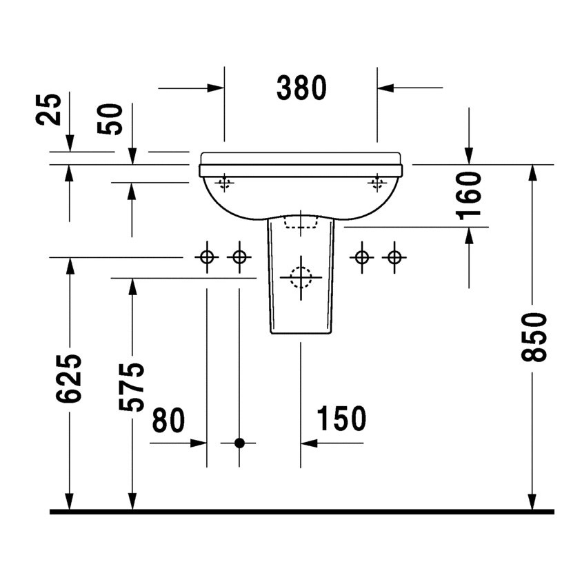 Immagine di Duravit STARCK 3 lavamani 50 cm con due fori diaframmati per rubinetteria, con troppopieno, con bordo per rubinetteria, lato inferiore smaltato, colore bianco 0751500000