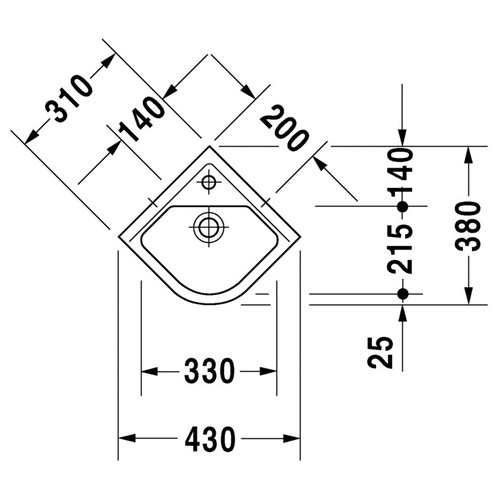 Immagine di Duravit STARCK 3 lavamani d'angolo 43 cm monoforo, con troppopieno, con bordo per rubinetteria, lato inferiore smaltato, colore bianco 0752440000