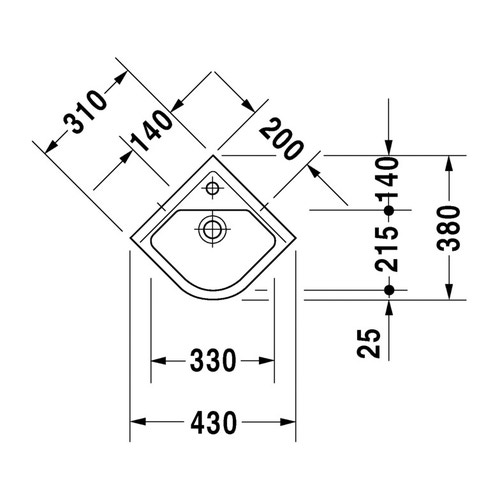 Immagine di Duravit STARCK 3 lavamani d'angolo 43 cm monoforo, con troppopieno, con bordo per rubinetteria, lato inferiore smaltato, WonderGliss, colore bianco 07524400001