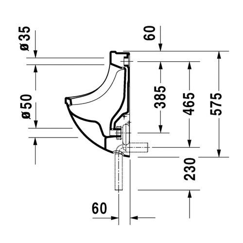 Immagine di Duravit STARCK 3 orinatoio con entrata posteriore nascosta, ad aspirazione, senza mosca, con scarico a scelta orizzontale nascosto o verticale a vista, colore bianco 0821350000