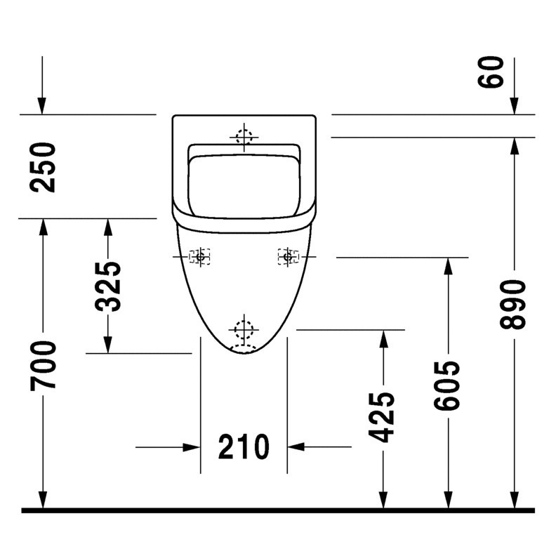 Immagine di Duravit STARCK 3 orinatoio con entrata posteriore nascosta, ad aspirazione, con mosca, con scarico a scelta orizzontale nascosto o verticale a vista, colore bianco 0821350007
