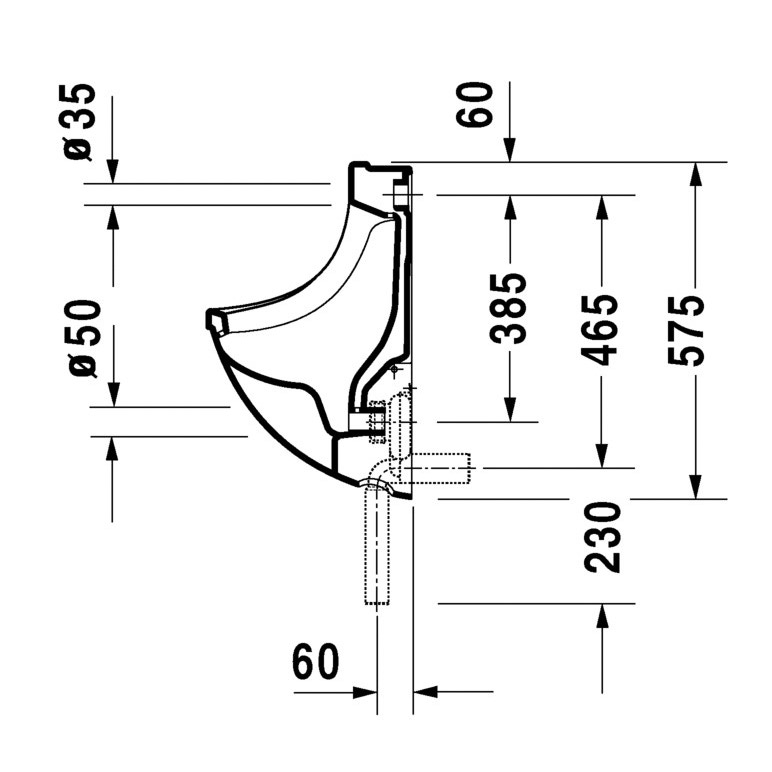 Immagine di Duravit STARCK 3 orinatoio con entrata posteriore nascosta, ad aspirazione, senza mosca, con scarico a scelta orizzontale nascosto o verticale a vista, WonderGliss, colore bianco 08213500001