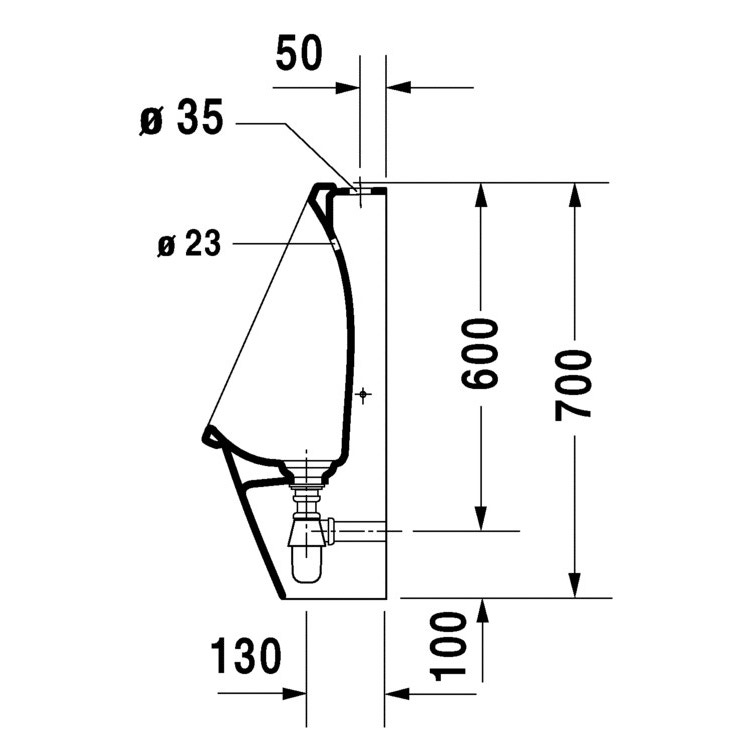 Immagine di Duravit STARCK 3 orinatoio entrata a vista dall'alto, senza brida, con mosca, HygieneGlaze, colore bianco 0826252007