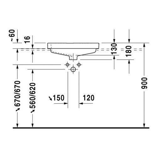 Immagine di Duravit VERO lavabo da incasso 55 cm, monoforo, per incasso soprapiano, con troppopieno, colore bianco 0315550000