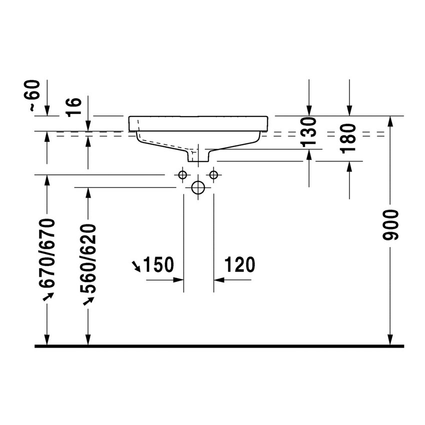 Immagine di Duravit VERO lavabo da incasso 55 cm, monoforo, per incasso soprapiano, con troppopieno, WonderGliss, colore bianco 03155500001