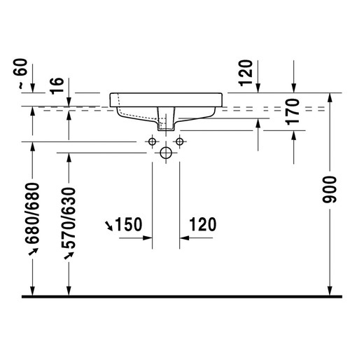 Immagine di Duravit VERO lavabo da incasso 50 cm, monoforo, per incasso soprapiano, con troppopieno, colore bianco 0315500000