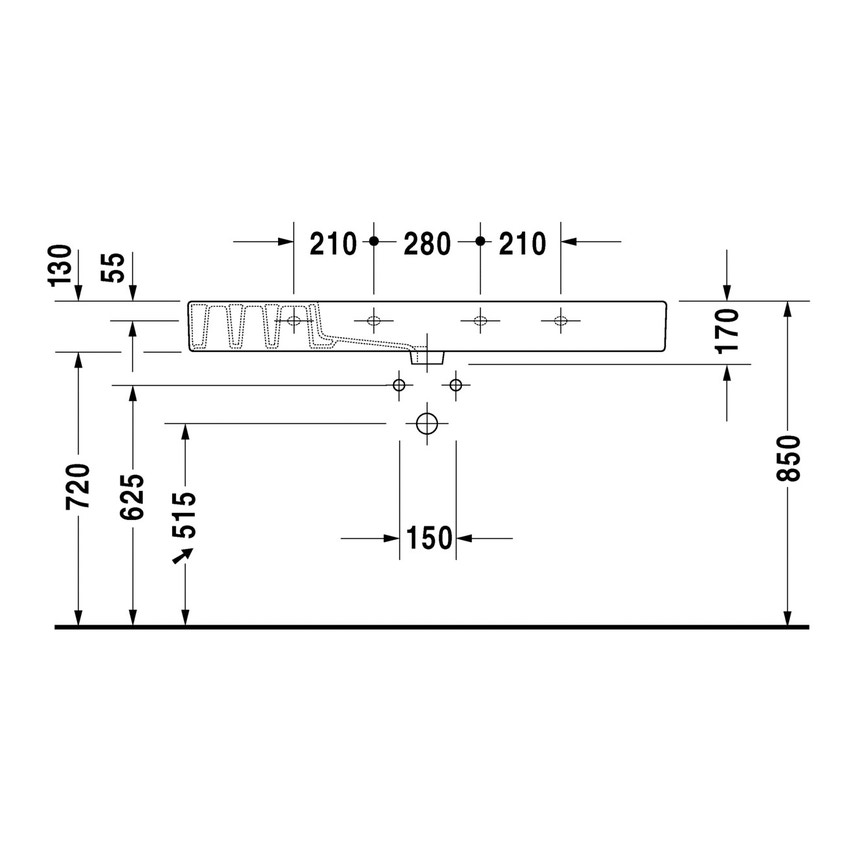 Immagine di Duravit VERO lavabo consolle 125 cm, monoforo, con troppopieno, colore bianco 0329120000