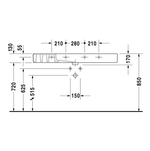 Immagine di Duravit VERO lavabo consolle 125 cm, monoforo, con troppopieno, WonderGliss, colore bianco 03291200001